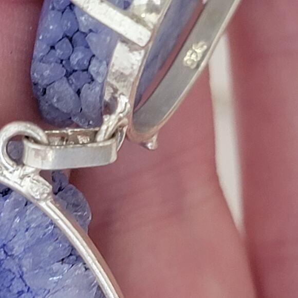 Sterling Silver Blue Solar Quartz Necklace, 22 Inch Handmade Statement Jewelry - Picture 10 of 10